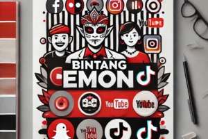 Gambar modern tentang persona sosial media, terinspirasi dari Bintang Emon dengan platform seperti Instagram, TikTok, dan YouTube.