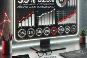 Ilustrasi strategi keuangan lanjutan dengan grafik daya saing dan pertumbuhan bisnis.